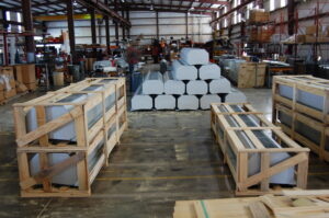 Accessories for steel buildings inside Metallic Products' Houston warehouse