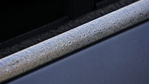Condensation on a metal building railing