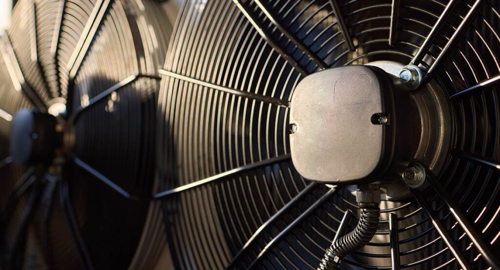Closeup image of wall-mount fan