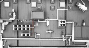 Bird’s eye view of rooftop gravity ventilator accessories