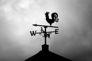weather vane in front of a cloudy sky