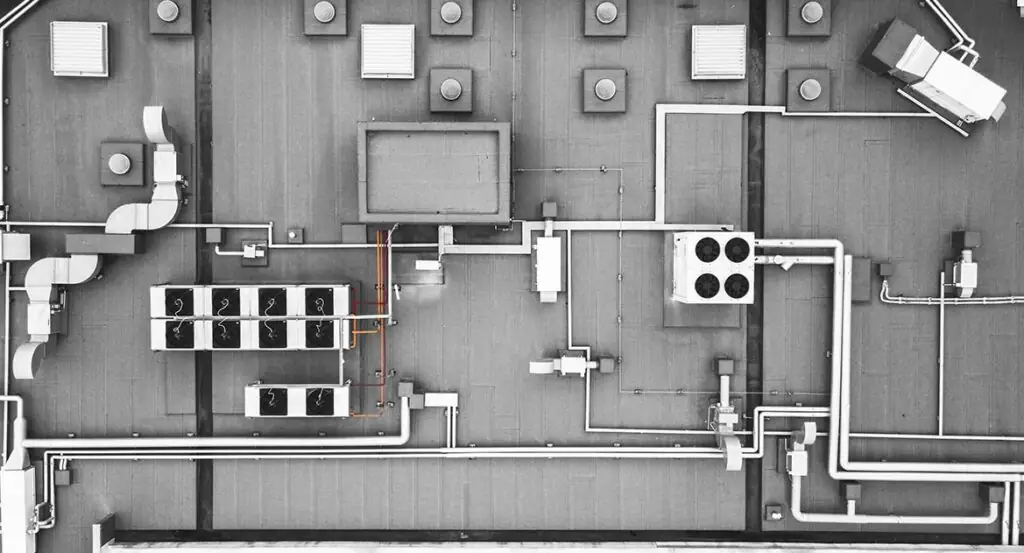 Bird’s eye view of rooftop gravity ventilator accessories